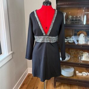 VENUS Black Mini Dress with Silver Rhinestone Embellished Trim – Size 8 NWT